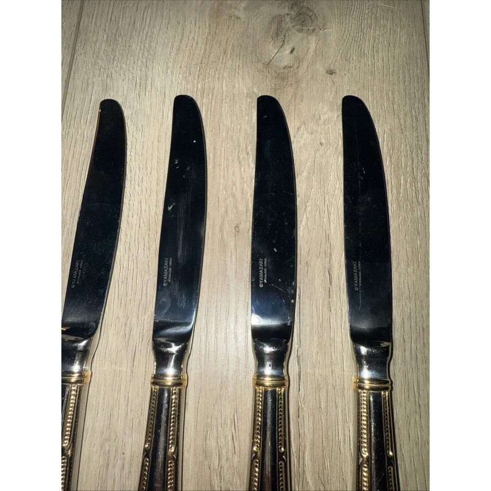 4 PCs‎ Yamazaki ALLEGRA GOLD ACCENT 18/8 Stainless Flatware Dinner Knives